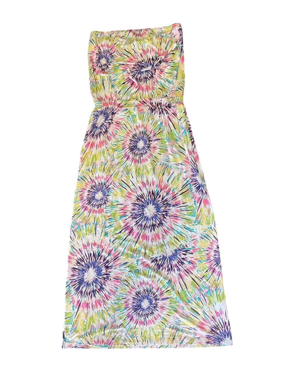 Tori Richard of Honolulu Pastel Tie-Dye Strapless Maxi Dress Vintage Hawaiian L